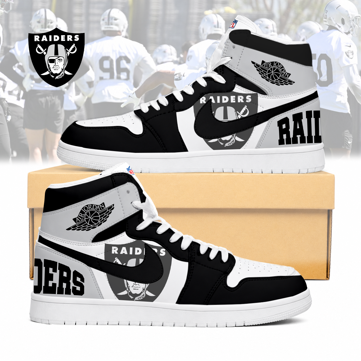 LIMITED EDITION - NEW CUSTOMIZED NFL07 LVR LAS VEGAS RAIDERS AIR JORDAN SNEAKERS