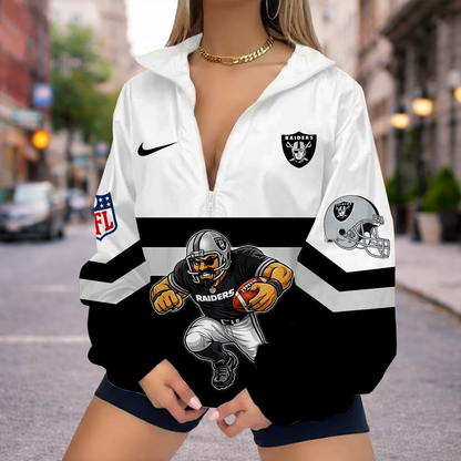LIMITED EDITION - NEW CUSTOMIZED NFL07 LVR LAS VEGAS RAIDERS V-NECK ZIPPER SWEATSHIRT JACKET
