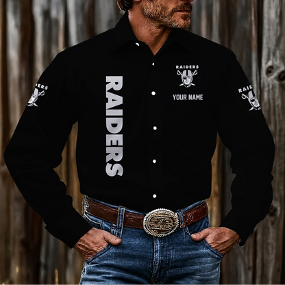 LIMITED EDITION - NEW CUSTOMIZED NFL07 LVR LAS VEGAS RAIDERS MEN'S LONG SLEEVE BUTTON-UP SHIRT