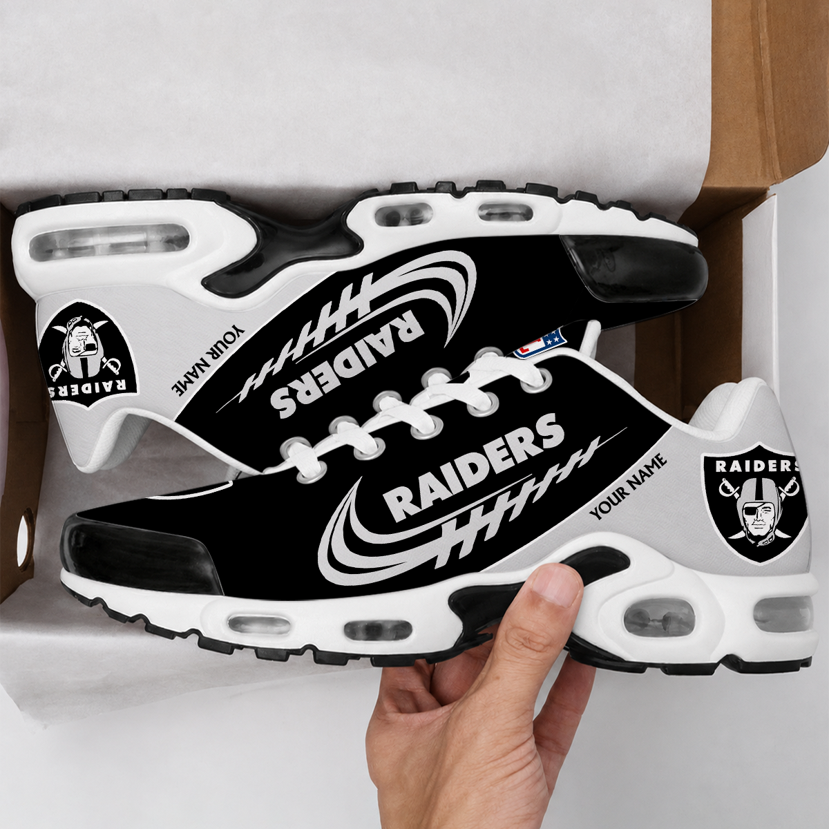 LIMITED EDITION - NEW CUSTOMIZED NFL07 LVR LAS VEGAS RAIDERS AIR MAX PLUS SNEAKERS