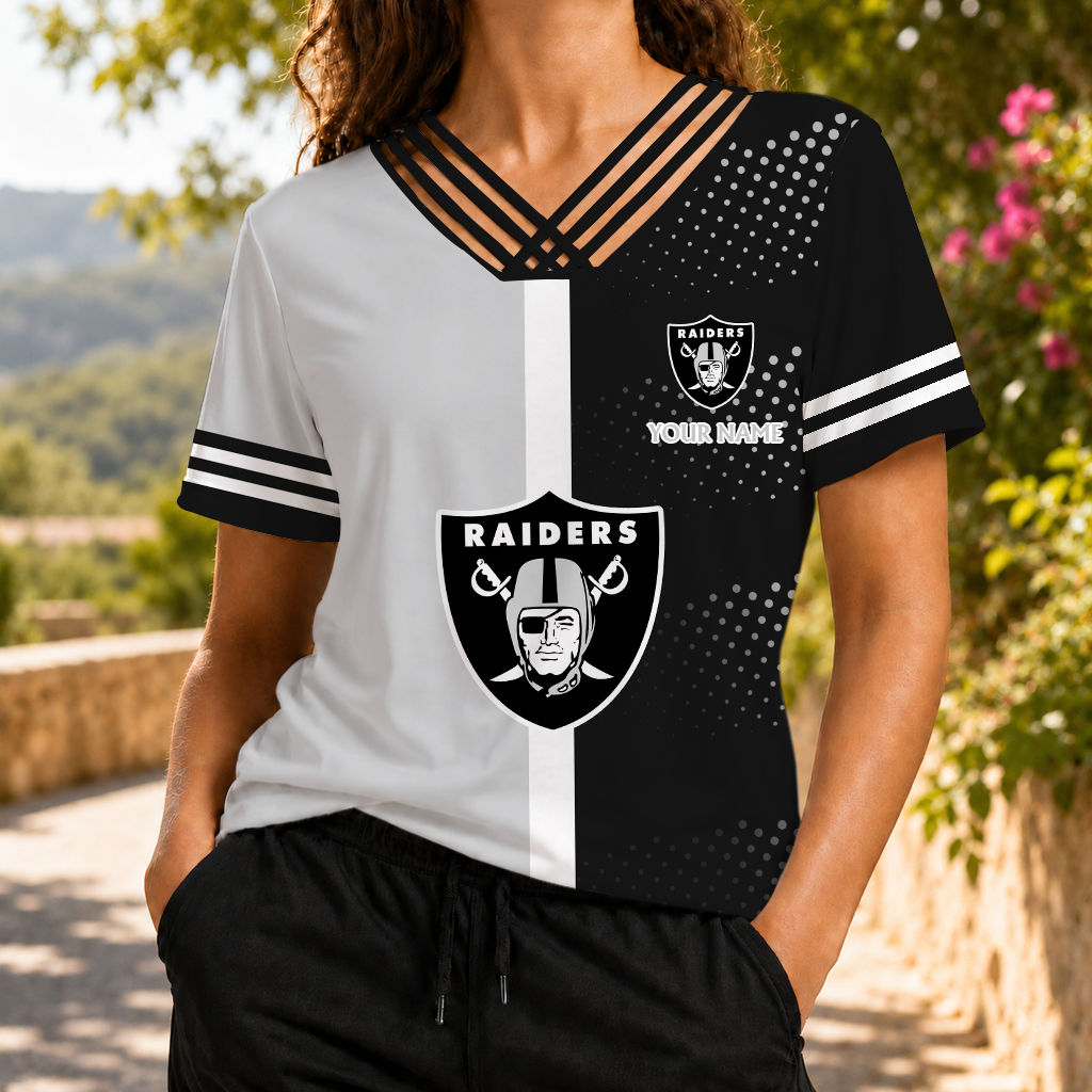 LIMITED EDITION - NEW CUSTOMIZED NFL07 LVR LAS VEGAS RAIDERS V-NECK SHIRT