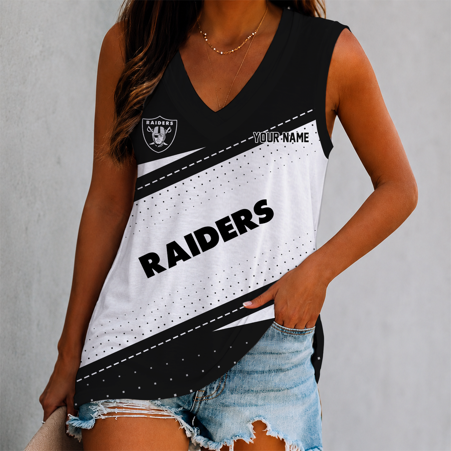 LIMITED EDITION - NEW CUSTOMIZED NFL07 LVR LAS VEGAS RAIDERS WOMEN'S V-NECK TANK TOP