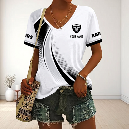 LIMITED EDITION - NEW CUSTOMIZED NFL07 LVR LAS VEGAS RAIDERS V-NECK FEMALE SHIRT
