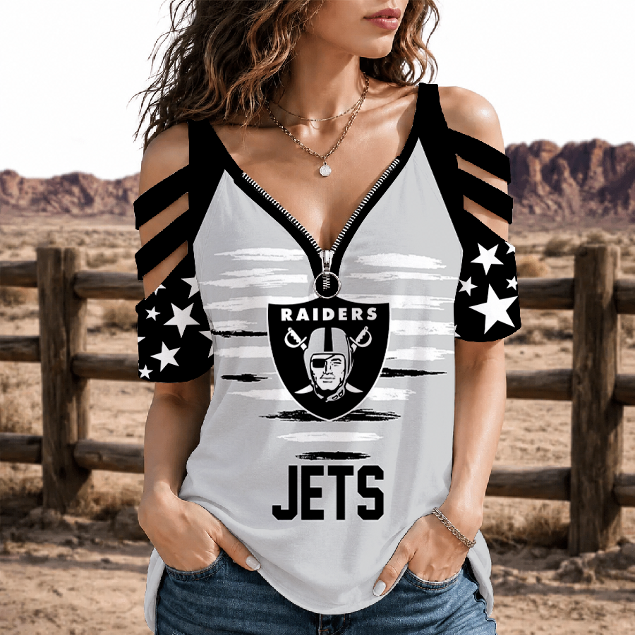 [SPECIAL OFFER] NEW CUSTOMIZED NFL07 LVR LAS VEGAS RAIDERS STRAPPY COLD-SHOULDER TOP