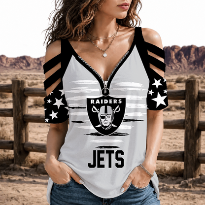 [SPECIAL OFFER] NEW CUSTOMIZED NFL07 LVR LAS VEGAS RAIDERS STRAPPY COLD-SHOULDER TOP