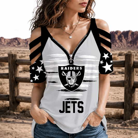 [SPECIAL OFFER] NEW CUSTOMIZED NFL07 LVR LAS VEGAS RAIDERS STRAPPY COLD-SHOULDER TOP