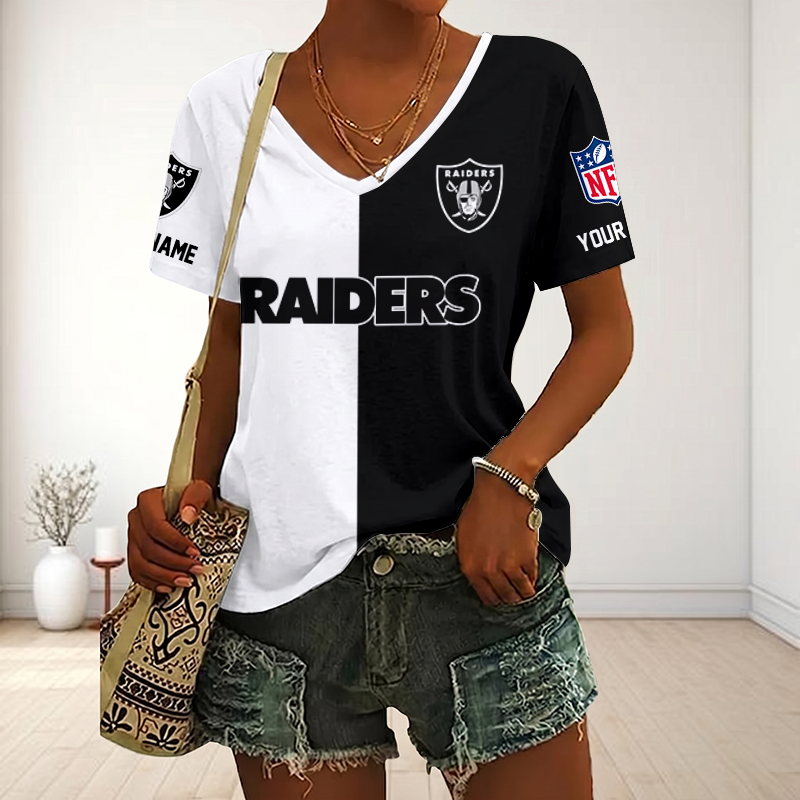 LIMITED EDITION - NEW CUSTOMIZED NFL07 LVR LAS VEGAS RAIDERS V-NECK FEMALE SHIRT