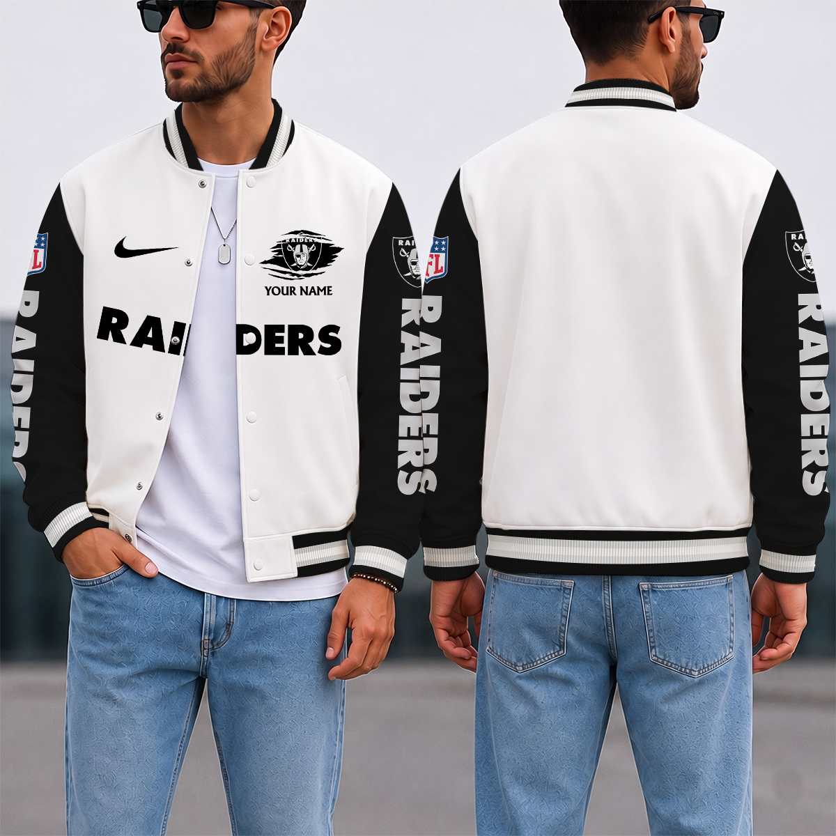 ELITE EDITION - NEW CUSTOMIZED NFL07 LVR LAS VEGAS RAIDERS SATIN VARSITY & BASEBALL JACKET