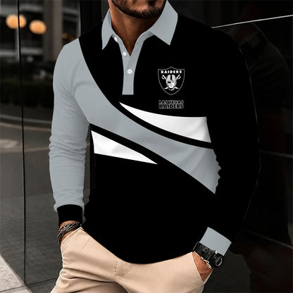 [SPECIAL OFFER] NEW CUSTOMIZED NFL07 LVR LAS VEGAS RAIDERS LONG SLEEVE POLO SHIRT