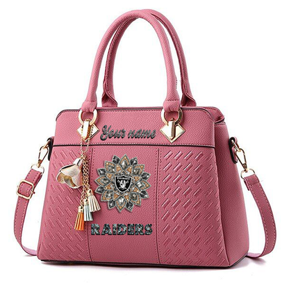 LIMITED EDITION - NEW CUSTOMIZED NFL07 LVR LAS VEGAS RAIDERS WOMEN'S ZIP HANDBAG MULTICOLOR