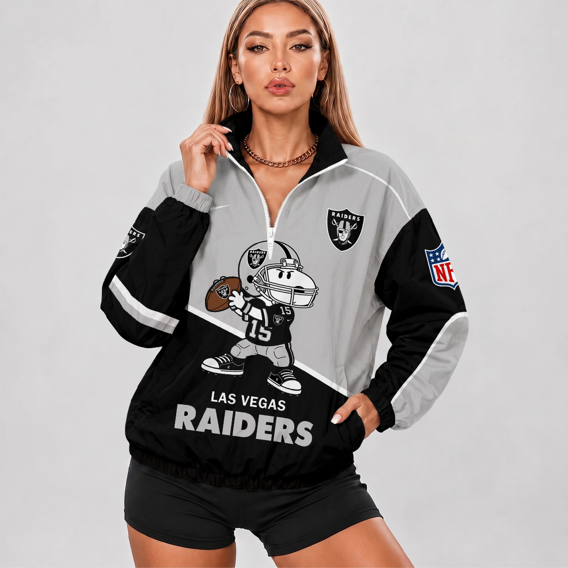 [SPECIAL OFFER] NEW CUSTOMIZED NFL07 LVR LAS VEGAS RAIDERS V-NECK ZIPPER SWEATSHIRT JACKET