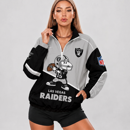 [SPECIAL OFFER] NEW CUSTOMIZED NFL07 LVR LAS VEGAS RAIDERS V-NECK ZIPPER SWEATSHIRT JACKET