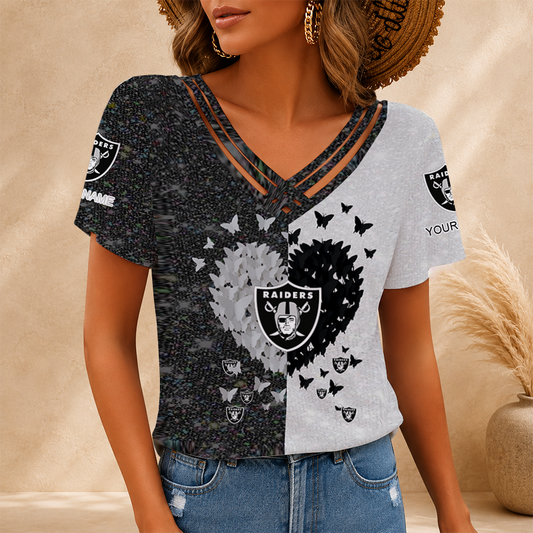 LIMITED EDITION - NEW CUSTOMIZED NFL07 LVR LAS VEGAS RAIDERS V-NECK SHIRT