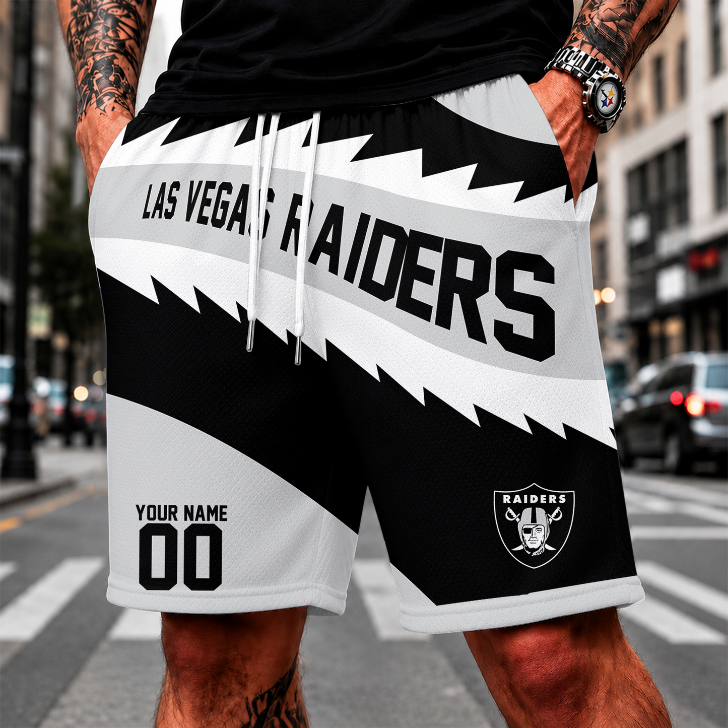 [SPECIAL OFFER] NEW CUSTOMIZED NFL07 LVR LAS VEGAS RAIDERS SHORT PANTS