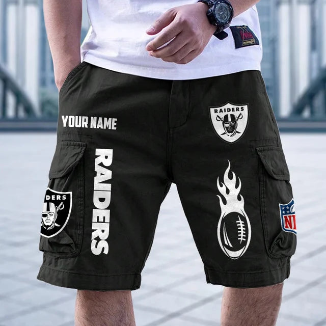 [SPECIAL OFFER] NEW CUSTOMIZED NFL07 LVR LAS VEGAS RAIDERS CARGO SHORTS