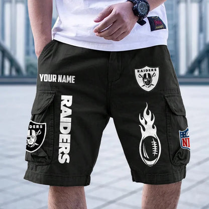 [SPECIAL OFFER] NEW CUSTOMIZED NFL07 LVR LAS VEGAS RAIDERS CARGO SHORTS
