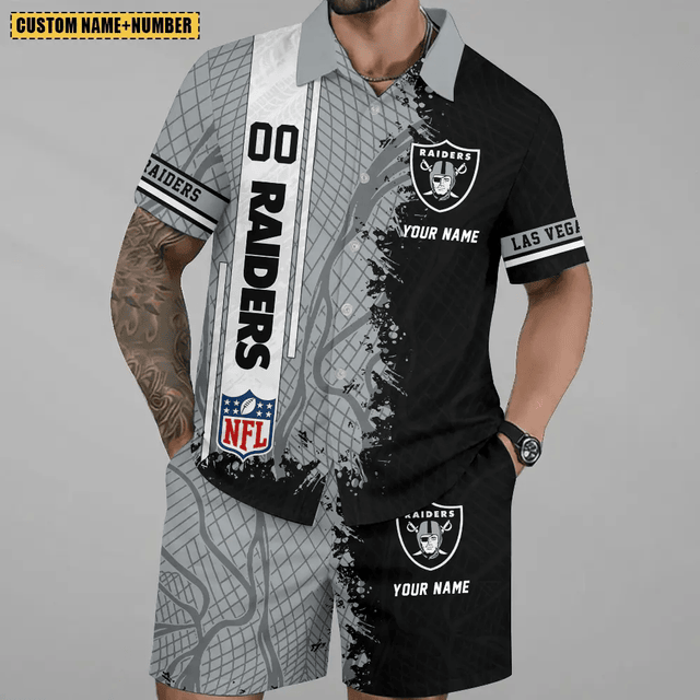 LIMITED RUN - NEW CUSTOMIZED NFL07 LVR LAS VEGAS RAIDERS UNISEX HAWAIIAN SHIRT & SHORTS SET