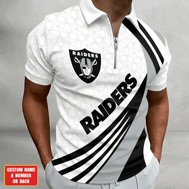 [SPECIAL OFFER] NEW CUSTOMIZED NFL07 LVR LAS VEGAS RAIDERS ZIP POLO SHIRT