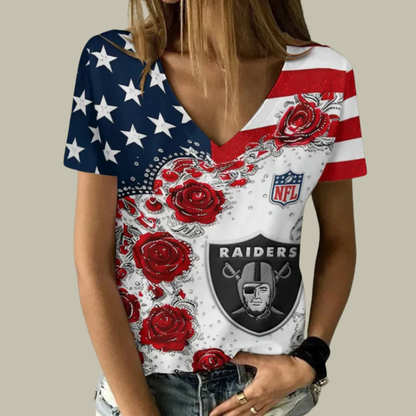[SPECIAL OFFER] NEW CUSTOMIZED NFL07 LVR LAS VEGAS RAIDERS V-NECK FEMALE SHIRT