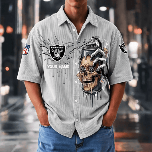 [SPECIAL OFFER] NEW CUSTOMIZED NFL07 LVR LAS VEGAS RAIDERS SEERSUCKER BUTTON SHIRT