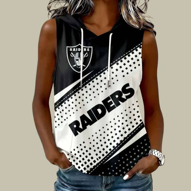 [SPECIAL OFFER] NEW CUSTOMIZED NFL07 LVR LAS VEGAS RAIDERS WOMEN'S SLEEVELESS HOODED POCKET TANK TOP