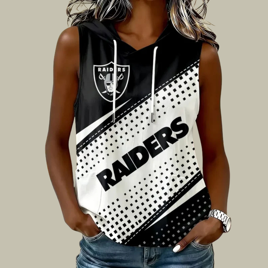 [SPECIAL OFFER] NEW CUSTOMIZED NFL07 LVR LAS VEGAS RAIDERS WOMEN'S SLEEVELESS HOODED POCKET TANK TOP