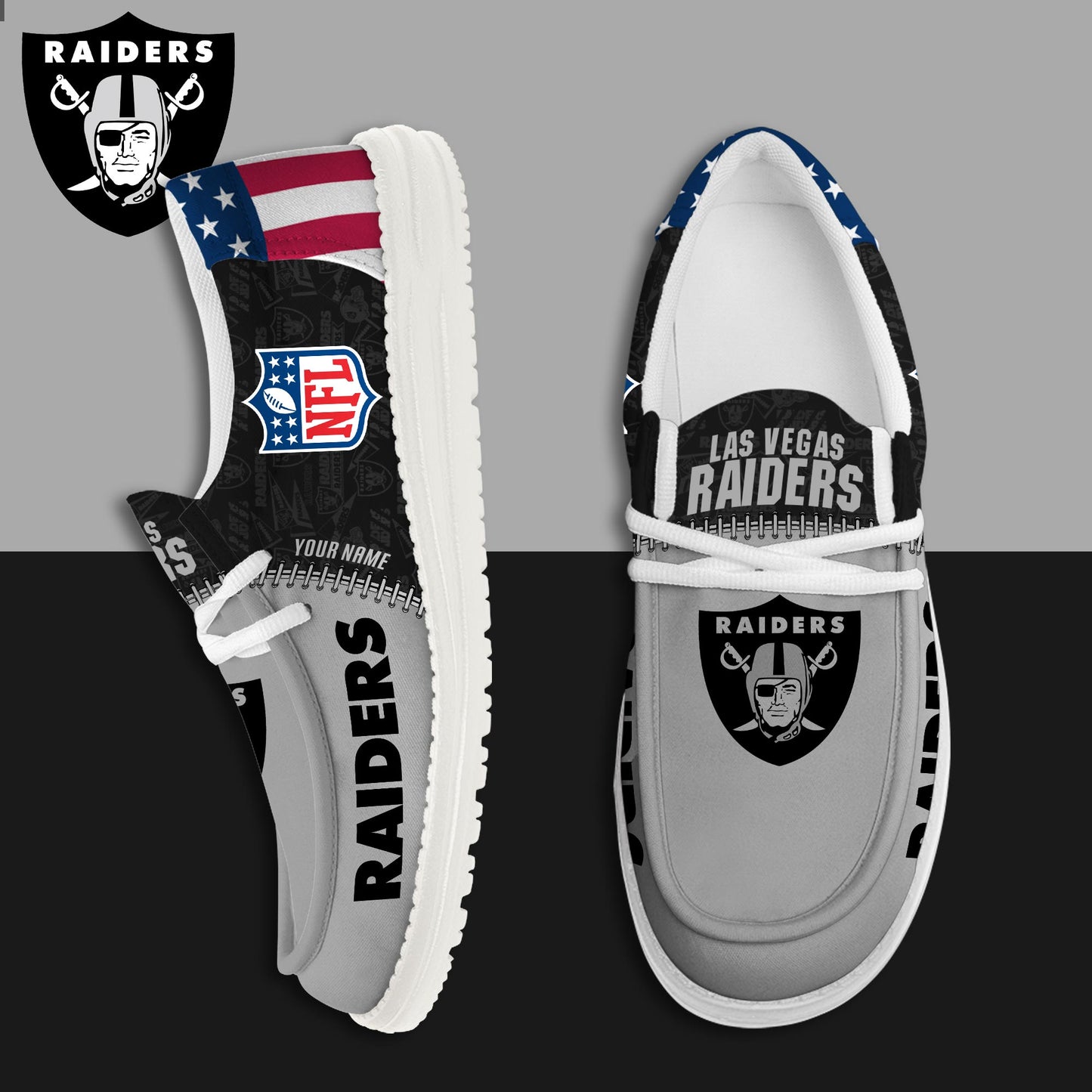 LIMITED EDITION - NEW CUSTOMIZED NFL07 LVR LAS VEGAS RAIDERS LOAFER SHOES