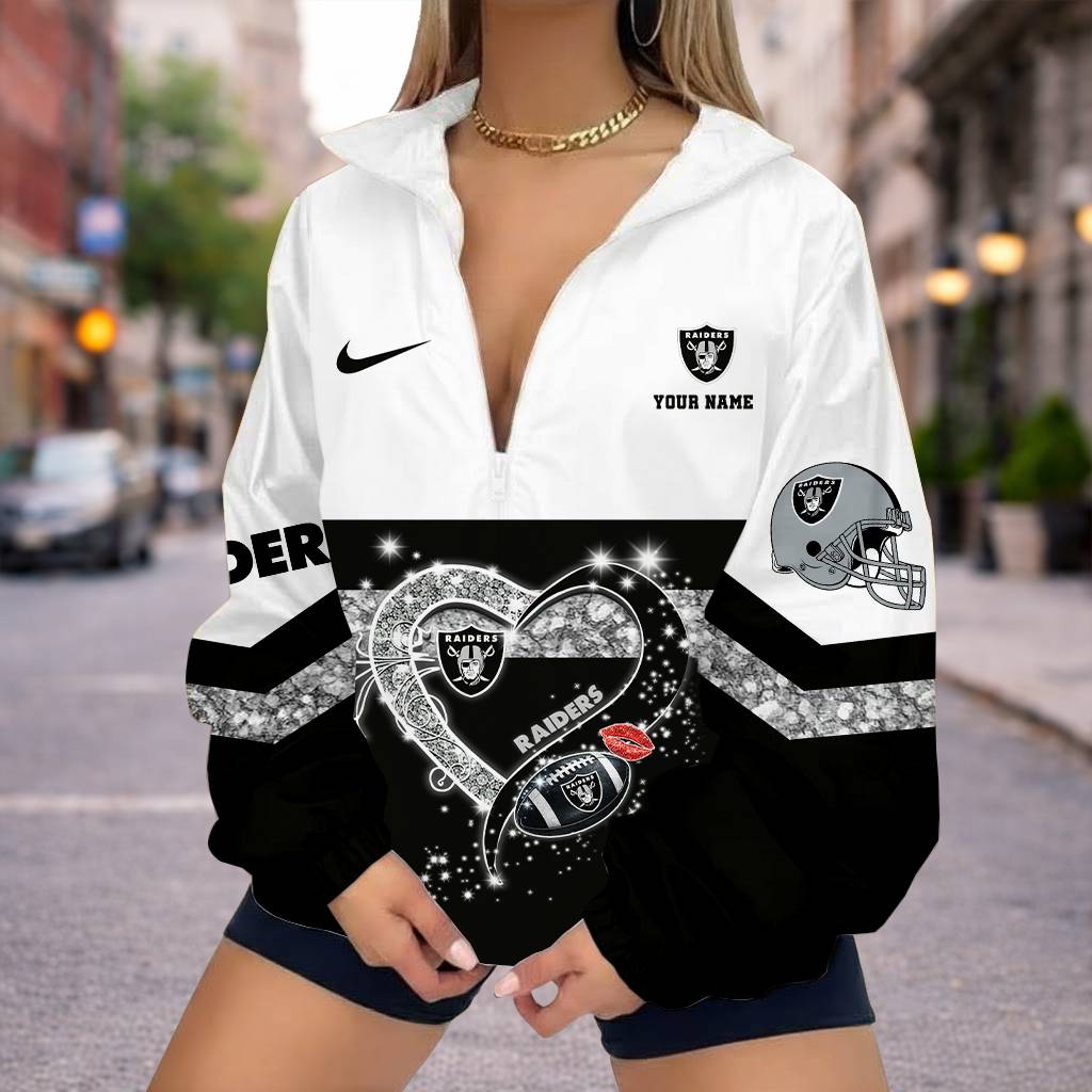 LIMITED EDITION - NEW CUSTOMIZED NFL07 LVR LAS VEGAS RAIDERS V-NECK ZIPPER SWEATSHIRT JACKET