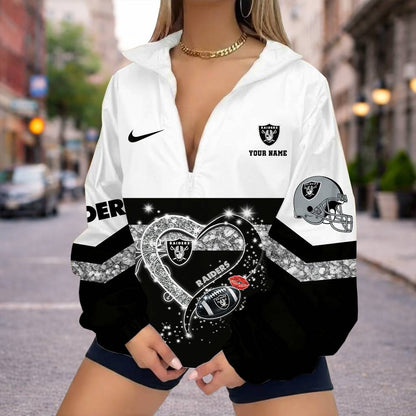 LIMITED EDITION - NEW CUSTOMIZED NFL07 LVR LAS VEGAS RAIDERS V-NECK ZIPPER SWEATSHIRT JACKET