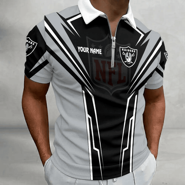 [SPECIAL OFFER] NEW CUSTOMIZED NFL07 LVR LAS VEGAS RAIDERS ZIP POLO SHIRT