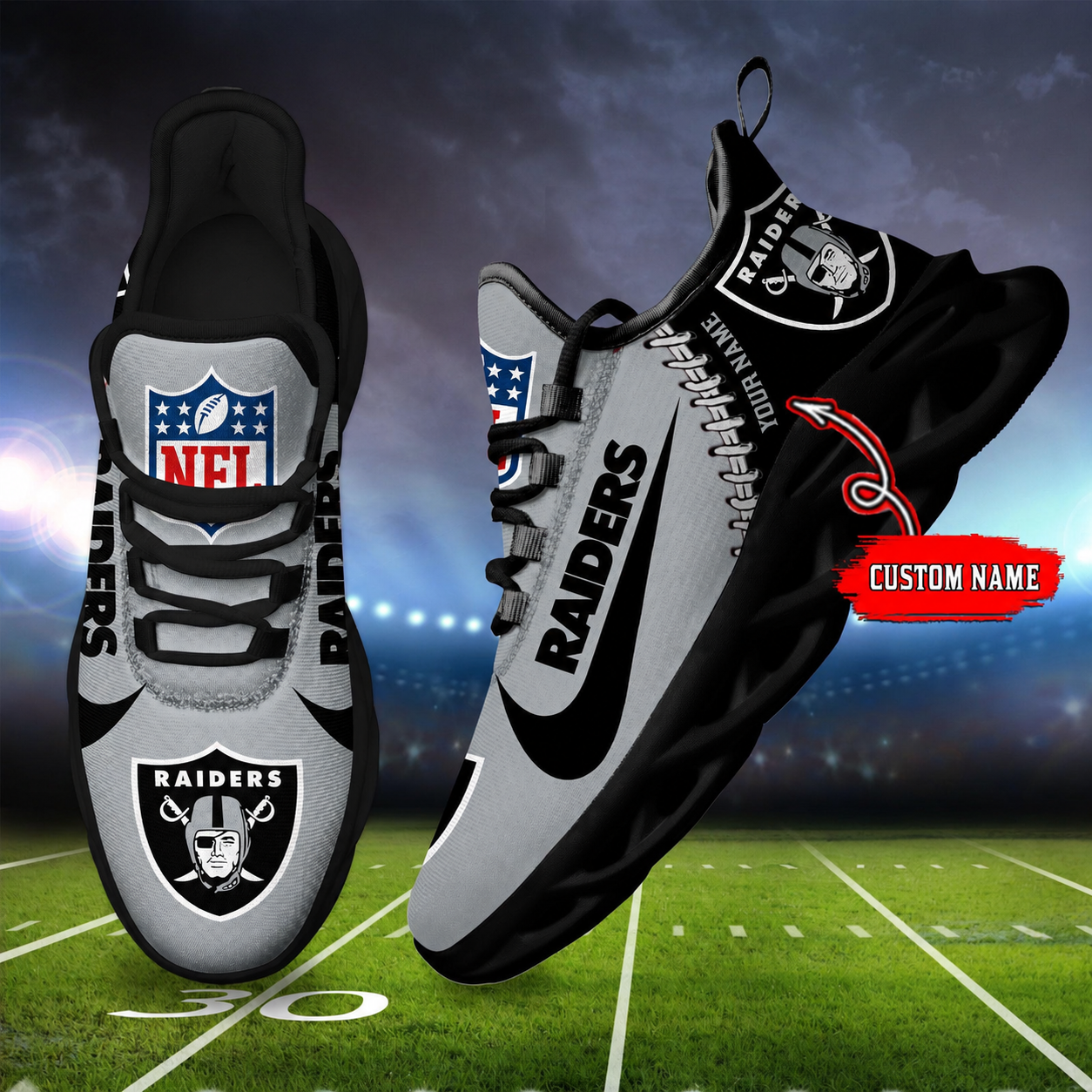 LIMITED EDITION - NEW CUSTOMIZED NFL07 LVR LAS VEGAS RAIDERS UNISEX MAX SOUL SHOES