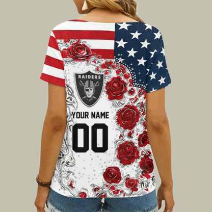 [SPECIAL OFFER] NEW CUSTOMIZED NFL07 LVR LAS VEGAS RAIDERS V-NECK FEMALE SHIRT