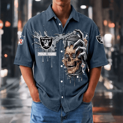[SPECIAL OFFER] NEW CUSTOMIZED NFL07 LVR LAS VEGAS RAIDERS SEERSUCKER BUTTON SHIRT