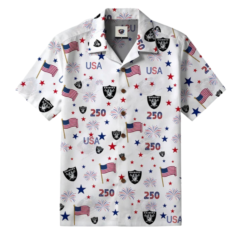 LIMITED EDITION - NEW CUSTOMIZED NFL07 LVR LAS VEGAS RAIDERS PATRIOTIC 250 USA HAWAIIAN SHIRT
