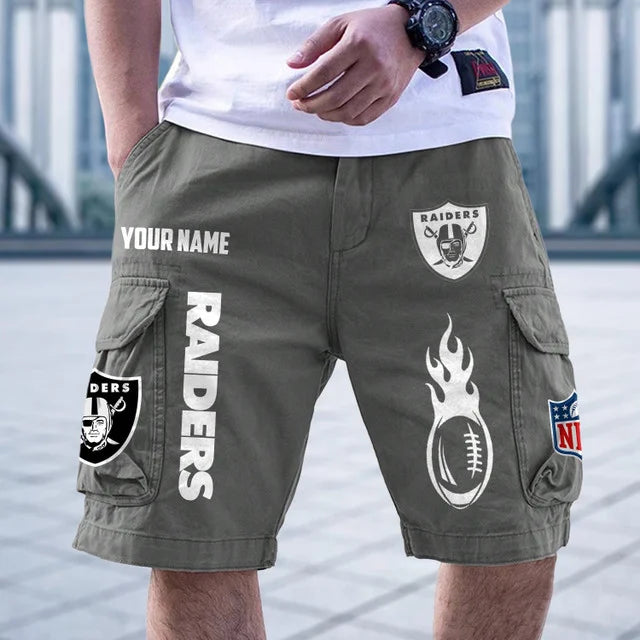 [SPECIAL OFFER] NEW CUSTOMIZED NFL07 LVR LAS VEGAS RAIDERS CARGO SHORTS