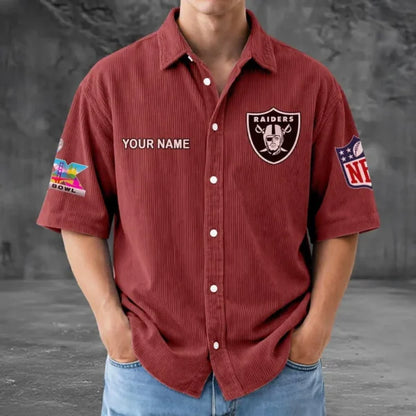 LIMITED EDITION - NEW CUSTOMIZED NFL07 LVR LAS VEGAS RAIDERS SEERSUCKER BUTTON SHIRT