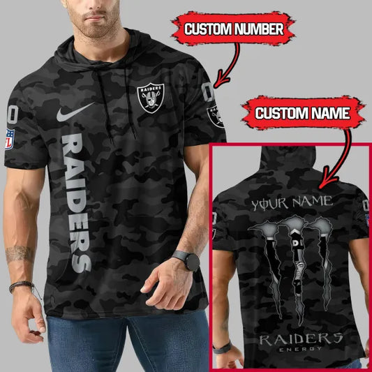 LIMITED EDITION - NEW CUSTOMIZED NFL07 LVR LAS VEGAS RAIDERS SHORT SLEEVE HOODIE