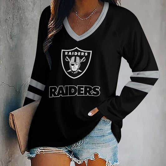 LIMITED EDITION - NEW CUSTOMIZED NFL07 LVR LAS VEGAS RAIDERS WOMEN'S V-NECK LONG SLEEVED SHIRT