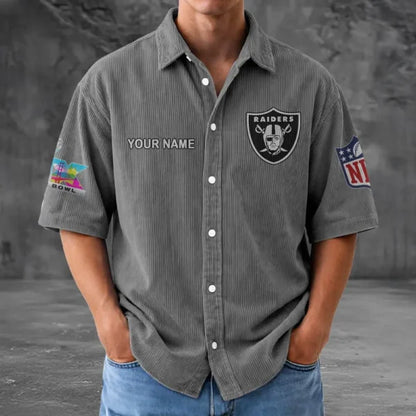 LIMITED EDITION - NEW CUSTOMIZED NFL07 LVR LAS VEGAS RAIDERS SEERSUCKER BUTTON SHIRT