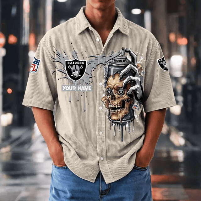 [SPECIAL OFFER] NEW CUSTOMIZED NFL07 LVR LAS VEGAS RAIDERS SEERSUCKER BUTTON SHIRT