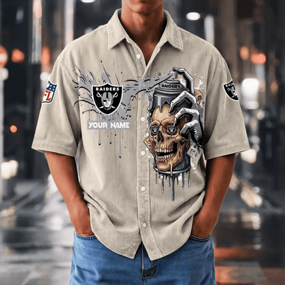 [SPECIAL OFFER] NEW CUSTOMIZED NFL07 LVR LAS VEGAS RAIDERS SEERSUCKER BUTTON SHIRT