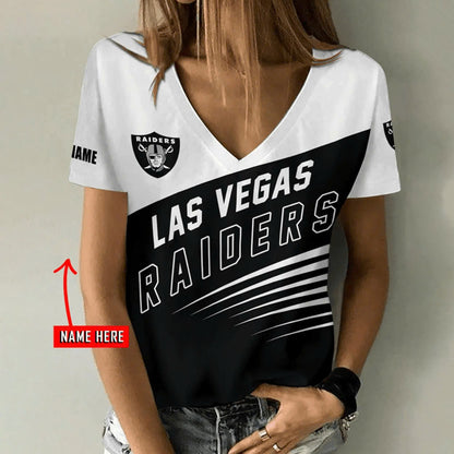 [SPECIAL OFFER] NEW CUSTOMIZED NFL07 LVR LAS VEGAS RAIDERS V-NECK FEMALE SHIRT