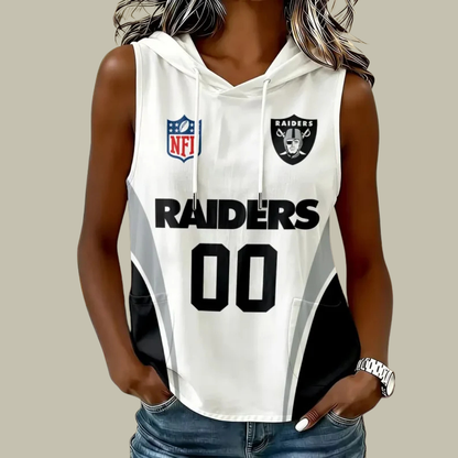 [SPECIAL OFFER] NEW CUSTOMIZED NFL07 LVR LAS VEGAS RAIDERS WOMEN'S SLEEVELESS HOODED POCKET TANK TOP