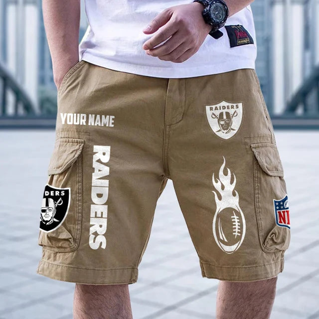 [SPECIAL OFFER] NEW CUSTOMIZED NFL07 LVR LAS VEGAS RAIDERS CARGO SHORTS