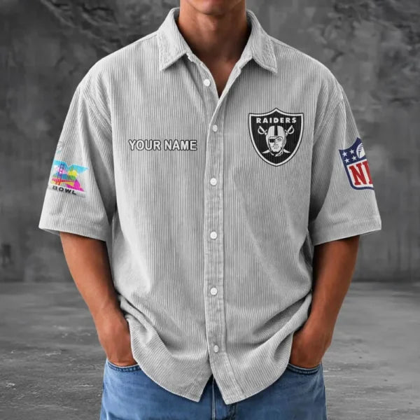 LIMITED EDITION - NEW CUSTOMIZED NFL07 LVR LAS VEGAS RAIDERS SEERSUCKER BUTTON SHIRT
