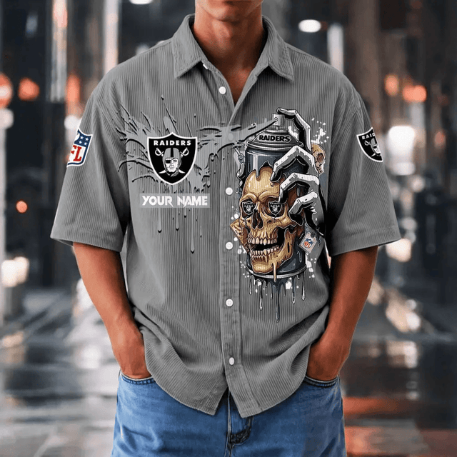 [SPECIAL OFFER] NEW CUSTOMIZED NFL07 LVR LAS VEGAS RAIDERS SEERSUCKER BUTTON SHIRT