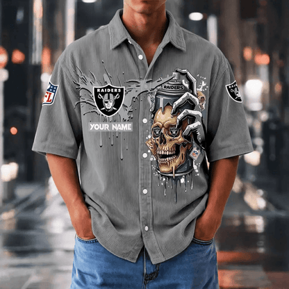 [SPECIAL OFFER] NEW CUSTOMIZED NFL07 LVR LAS VEGAS RAIDERS SEERSUCKER BUTTON SHIRT