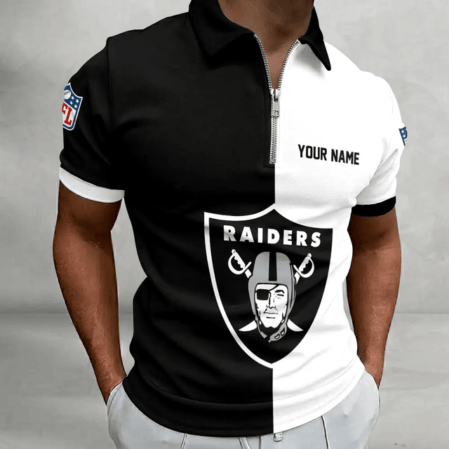 [SPECIAL OFFER] NEW CUSTOMIZED NFL07 LVR LAS VEGAS RAIDERS ZIP POLO SHIRT