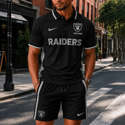 [SPECIAL OFFER] NEW CUSTOMIZED NFL07 LVR LAS VEGAS RAIDERS POLO SHIRT & SHORT PANTS