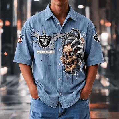 [SPECIAL OFFER] NEW CUSTOMIZED NFL07 LVR LAS VEGAS RAIDERS SEERSUCKER BUTTON SHIRT